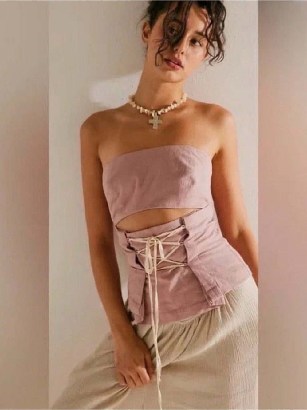 Free People Criss Cross Corset NWOT M color rose
